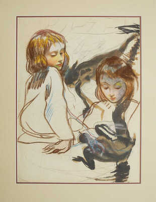 Серебрякова Зинаида Евгеньевна. Таня и Катя (На оборотной стороне набросок «Таня рисует»)